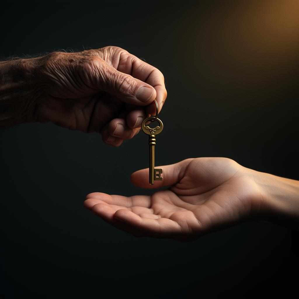 A key passed between hands — the transfer of legacy
